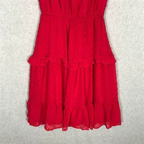 Monteau Dress Women Medium Red Mini Ruffle Clip Dot Tiered Western