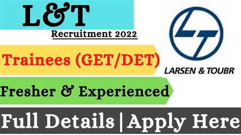 L T Jobs For Freshers Experienced Diploma Btech Mtech All India