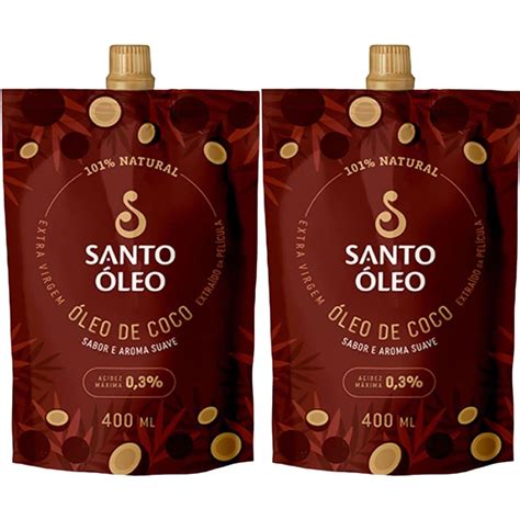 Kit 2X Óleo de Coco Extra Virgem de Película 400ml Refil Santo Óleo