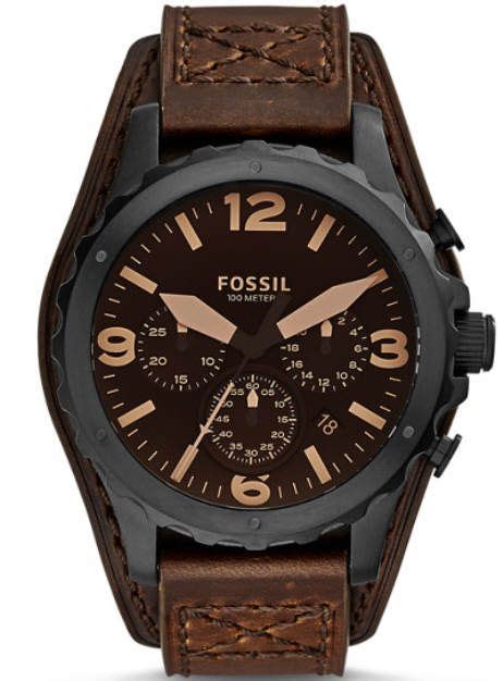 Men S Fossil Nate Chronograph Brown Leather Cuff Watch Jr