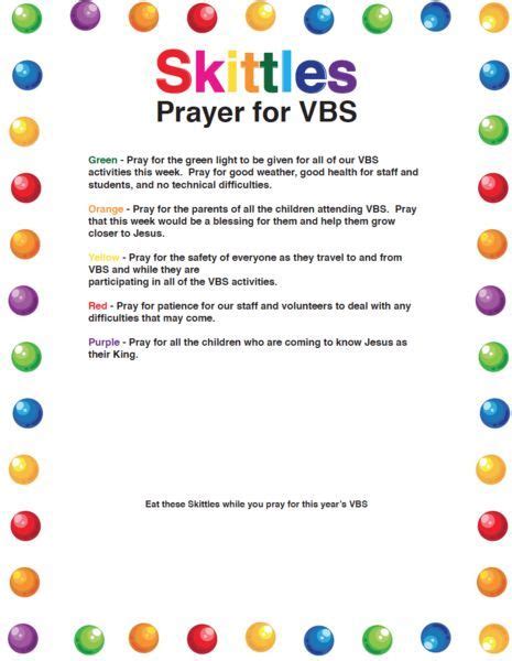 Skittles Prayer For Vbs Volunteers Vbs Skittles Maker Fun Factory