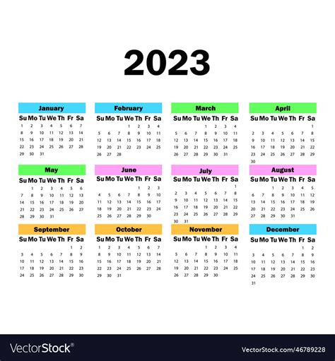 Monthly calendar calendar season 2023 Royalty Free Vector