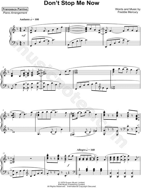 Francesco Parrino Dont Stop Me Now Sheet Music Piano Solo In F