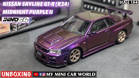 『my Mini Car World』unboxing Inno64 1 64 Nissan Skyline Gt R R34 Midnight Purple Ll Youtube