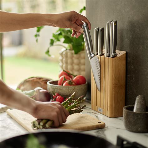 Vertical Knife Set With Bamboo Storage Tray Elevate Steel Josep