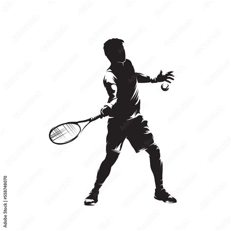 Tennis Player Forehand Shot Isolated Vector Silhouette Ink Drawing