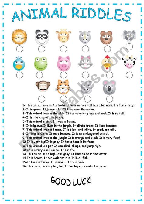 Animal Riddles For Kids Printable