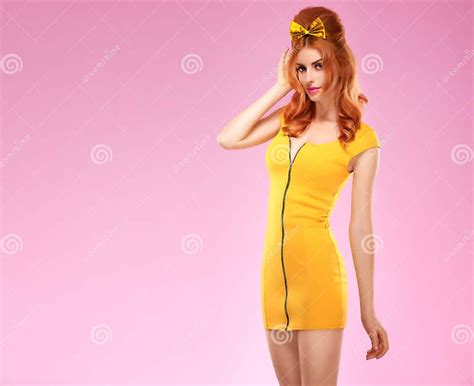 Fashion Redhead Model In Trendy Dress Pinup Stock Image Image Of Luxury Glamor 74285115