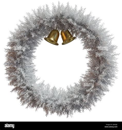 Christmas Wreath With Golden Bells Snow Covered Branches Isolated On A