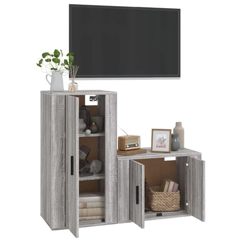 Meuble Tv Mural Complet Ensemble De Meubles Tv Pcs Sonoma Gris Bois