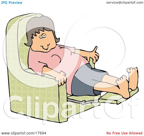 Clipart Illustration Of A Tired Caucasian Woman In A Pink Shirt Resting With Her Feet Up In A