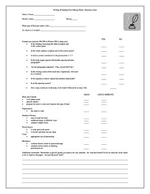 Fillable Online Writing Workshop Peer Editing Sheet Business Letter