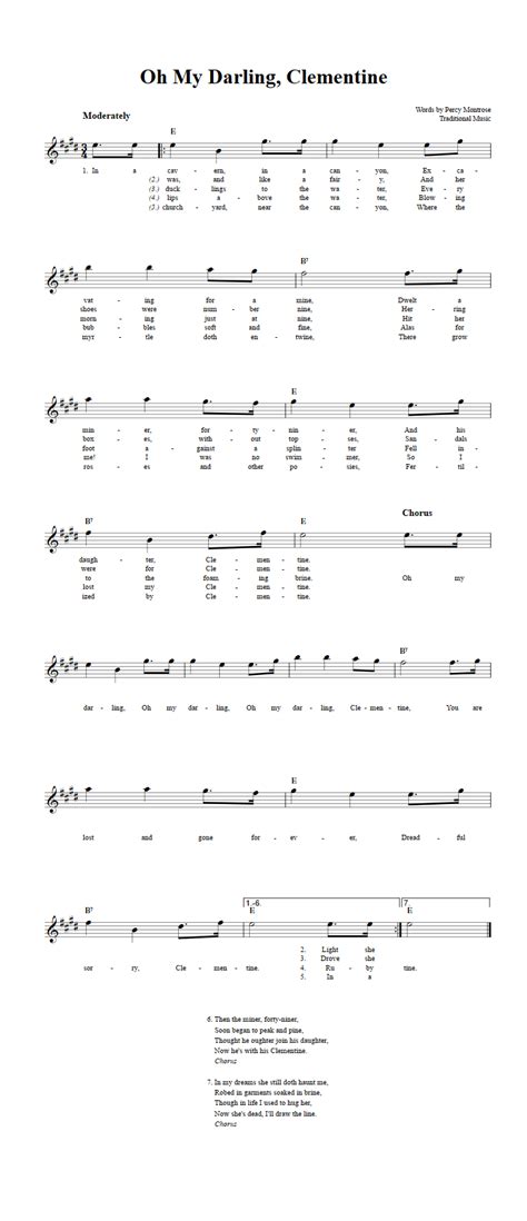 Oh My Darling, Clementine E-Flat Instrument Sheet Music (Lead Sheet ...