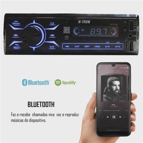 Radio Som Automotivo Bluetooth Usb Card Sd Aux Fm Mp H Tech Som