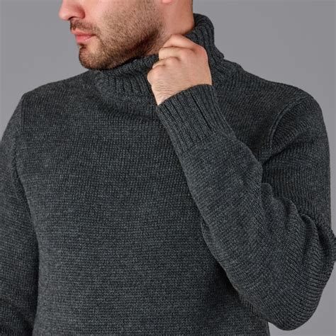 Fitted Submariner Roll Neck Merino Wool Jumper Charcoal Paul James