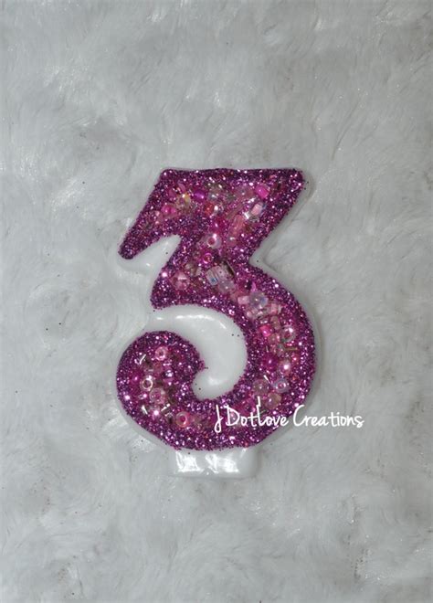 Sparkly Hot Pink Number Three 3 Birthday Candle