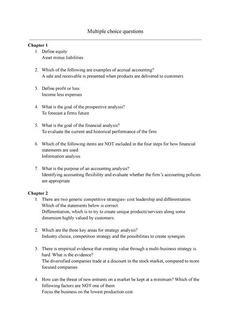 Multiple Choice Questions And Answers Multiple Choice Questions