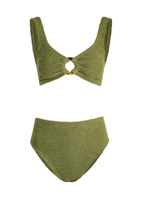 Hunza G Nadine Cut Out Seersucker Bikini In Green Lyst Uk