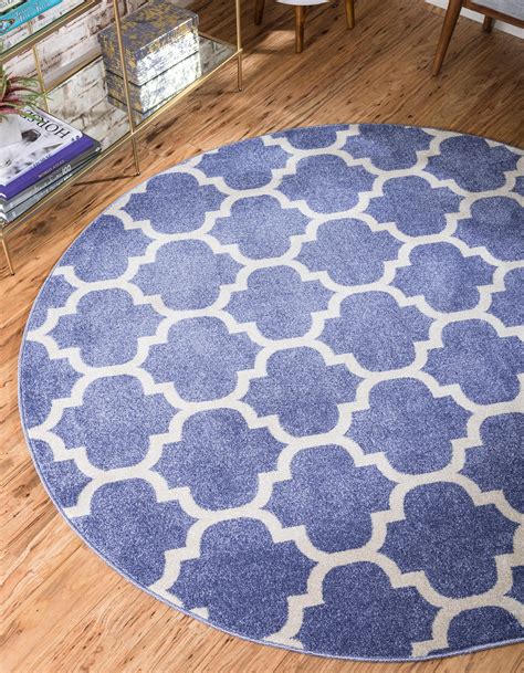 Light Blue 8 X 8 Trellis Round Rug Esalerugs