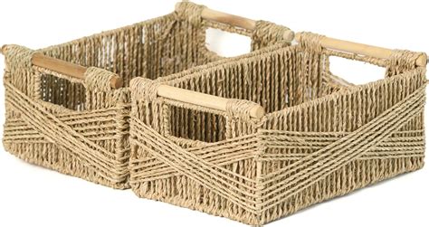 Vatima Handwoven Seagrass Basket Set Pack Of 2 Artful Storage For Contemporary