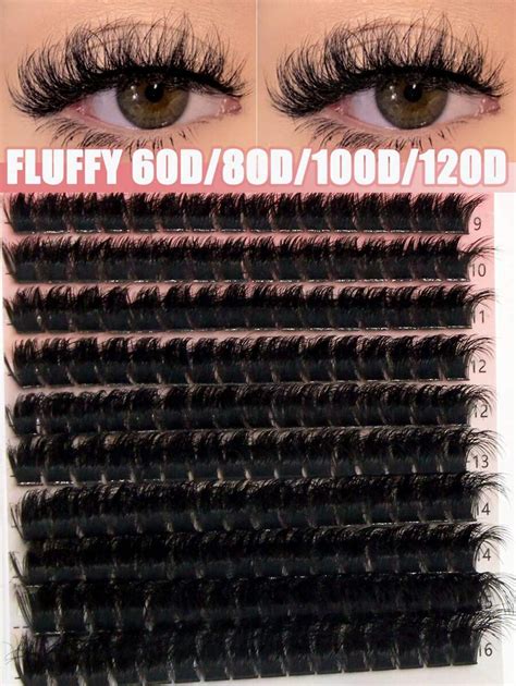 10 Righe 5D Fluffy Estensione Delle Ciglia A Grappolo 120D 100D 80D 60D