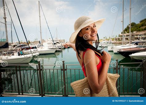 Wman Walks A City On The Beach On Hot Summer Day Un Beautiful Re Stock Image Image Of View