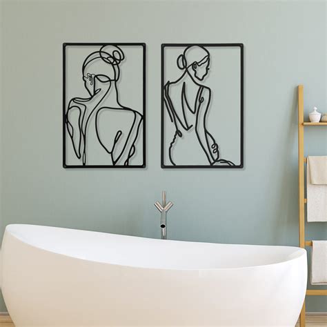 Mixweer 4 Pieces Metal Minimalist Abstract Woman Wall Art Line Drawing