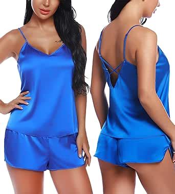 Rslove Women V Neck Sexy Lingerie Satin Sleepwear Pajamas Cami Shorts