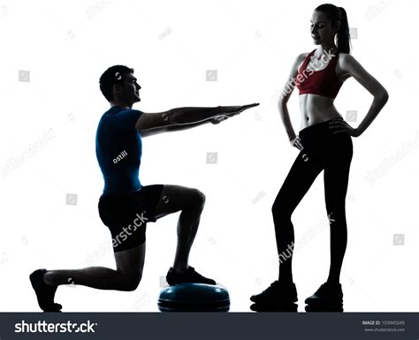 Personal Trainer Man Coach Woman Exercising Stock Photo 103945049