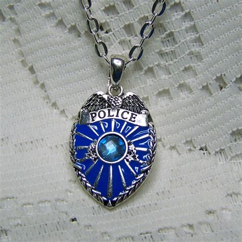 Police Badge Pendant Law Enforcement Necklace Blue Sapphire Etsy