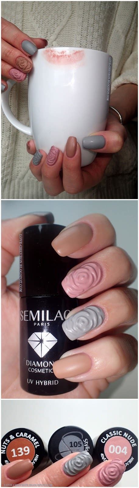 Love Chevron Manicure Hybrydowy Semilac Nuts Caramel Stylish Gray Classic Nude