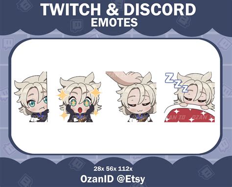 Genshin Impact Albedo Emote Set Lurkwowpatsleep Kawai Twitch And Discord Emote Pack Twitch