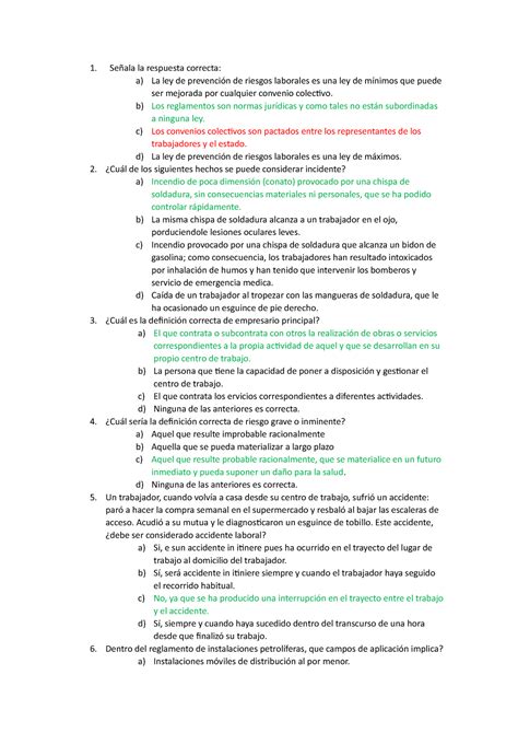 Test M1 Señala La Respuesta Correcta A La Ley De Prevención De Riesgos Laborales Es Una Ley