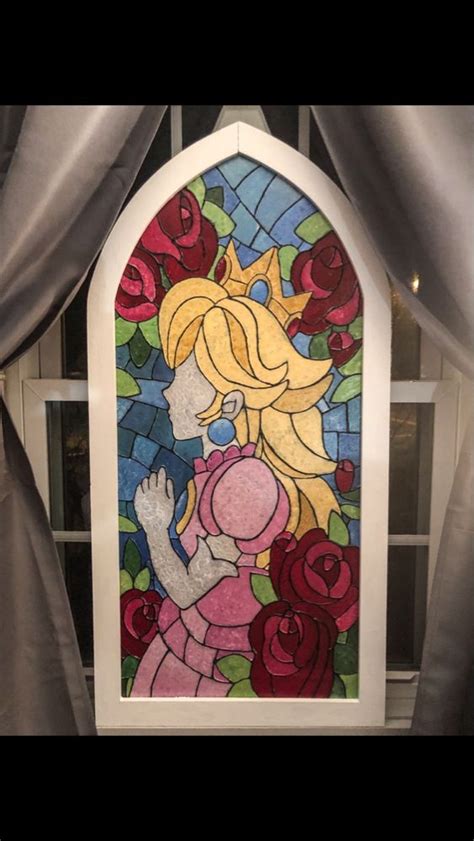 Faux Stained Glass Window Mario Odyssey Princess Peach Stained Glass Paint Cute Canvas