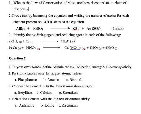 Solved 1 What Is The Law Of Conservation Of Mass And How