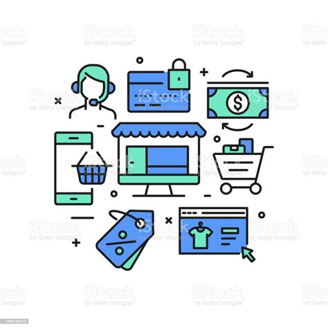 電子商務概念現代線條藝術圖示背景線性樣式向量插圖向量圖形及更多互聯網圖片 互聯網 付錢 信息圖形 Istock