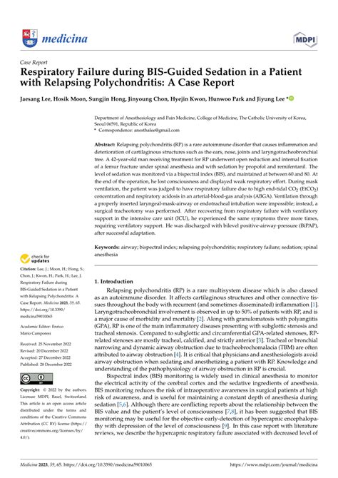 Pdf Respiratory Failure During Bis Guided Sedation In A Patient With Relapsing Polychondritis