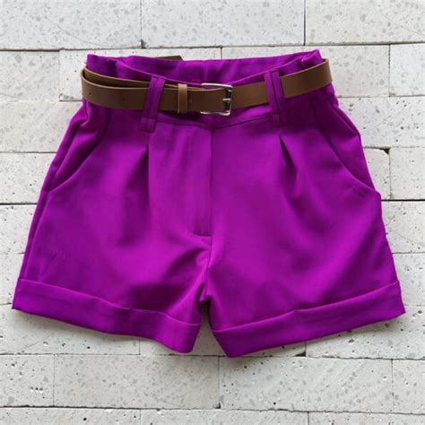 Short Alfaiataria Cinto Duplo E Barra Dobrada Magenta Dondoca Moda