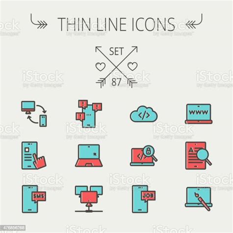 기술 여윔 꺾은선형 아이콘 세트 2015년에 대한 스톡 벡터 아트 및 기타 이미지 2015년 글로벌 커뮤니케이션 노트북