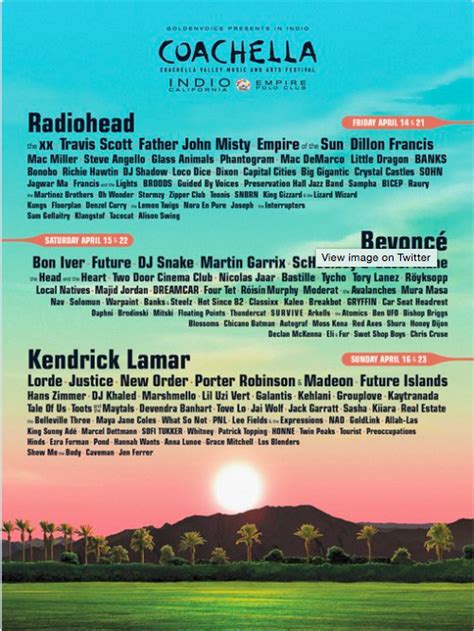 Coachella 2017 to Debuts Headliners Beyonce, Radiohead and Kendrick ...