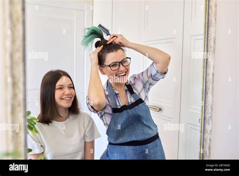 Haircut At Home Mom Cuts Daughters Hair Mother Shows Cut Colored Hair