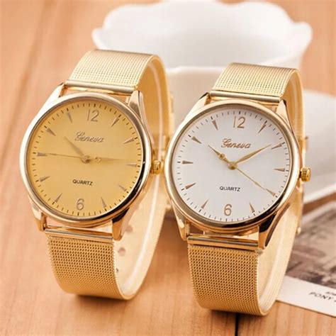 Fashion Womens Classic Gold Geneva Quartz Stainless Steel Wrist Watch Brand Clock Mens Watches