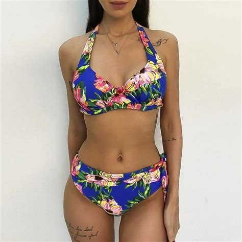 2021 Femmes Imprimer Sexy Push Up Soutien Gorge Rembourré Beach Bikini Set Maillot De Bain