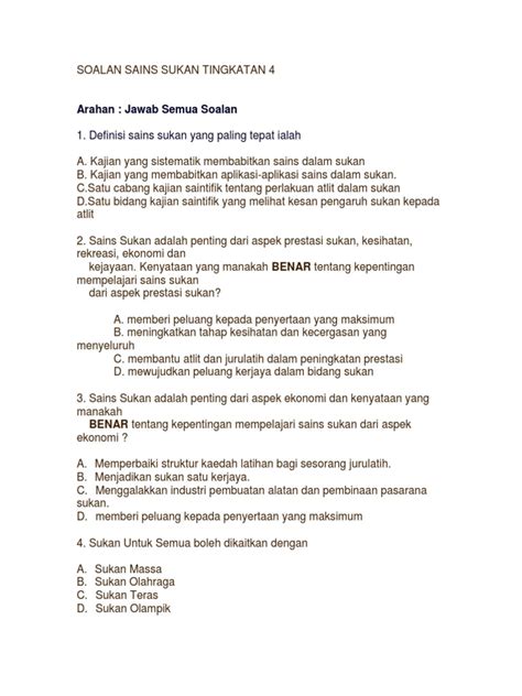 Contoh Soalan Sains Sukan Tingkatan 4 Alaynazebodom