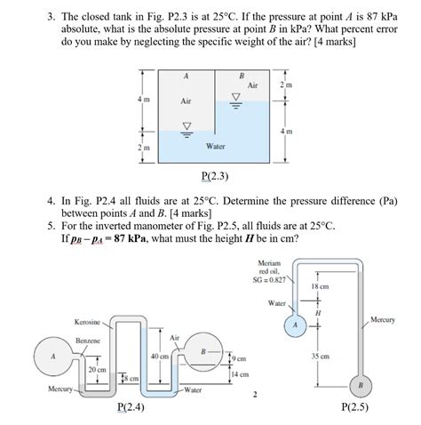 Solved 3 The Closed Tank In Fig P2 3 Is At 25C If The Chegg