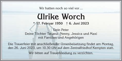 Traueranzeigen Von Ulrike Worch Allg Uer Zeitung