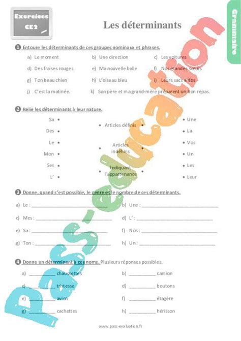 Evaluation Et Bilan Pour Le Ce Sur Les D Terminants Pdf Imprimer