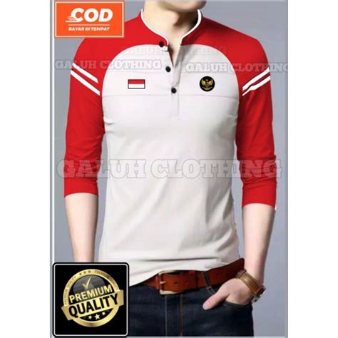 Jual Kaos Polo Kerah Shanghai Raglan Tangan Panjang Logo Bordir Bendera