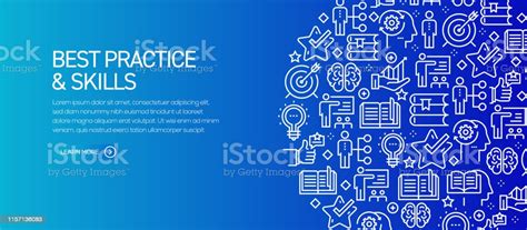 Best Practice And Skills Banner Template With Line Icons Modern Vector