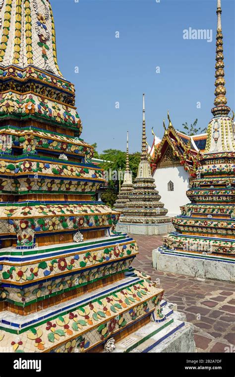 Ornate Stupa With Colourful Ceramic Tiles Wat Pho Bangkok Thailand